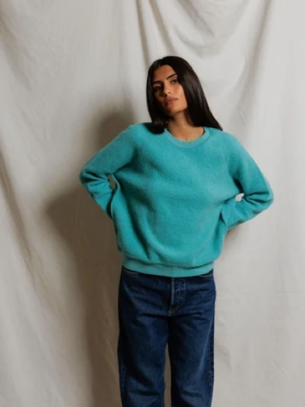 NWT Perfectwhitetee Ziggy Inside Out Sweatshirt Size Small Teal